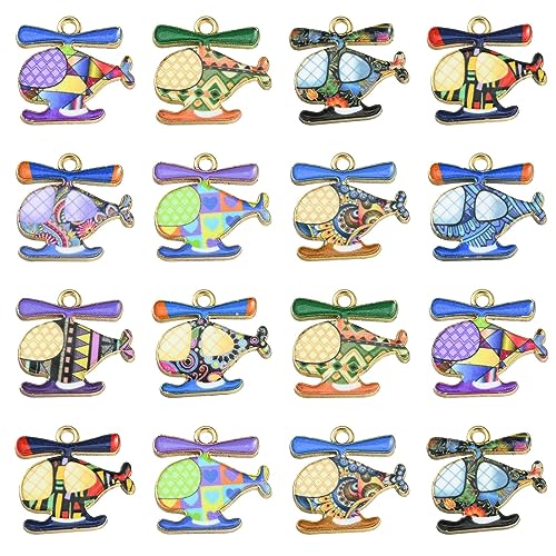 LiQunSweet 30 Pcs 10 Styles Printed Transportation Vehicle Charms Helicopter Airplane Charms for Hanging Ornaments Accessories Jewelry Crafting