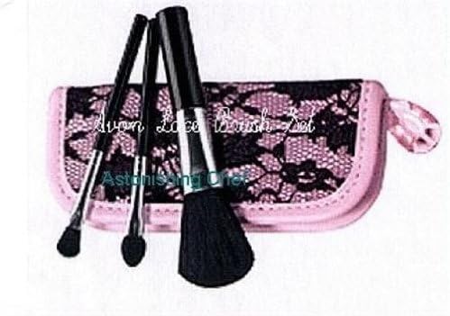 Avon Makeup Brush Set Pink Black Lace & Pink Case Purse Size/Travel