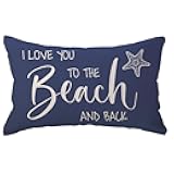 Beach Decorative Lumbar Pillowcase I Love You to The Beach and Back Throw Pillow Cover Summer Holiday Cushion Case 12×20 Inches for Sofa/Couch/Patio (Blue)