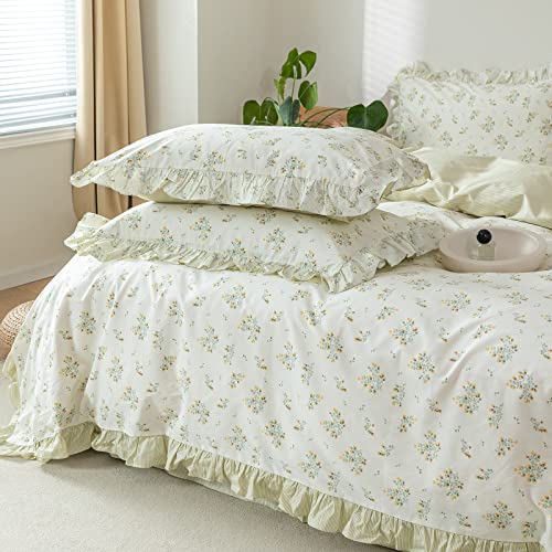 Otob Floral Duvet Cover Queen Full 3 Piece Boho Teen Bedding Sets Full Size With 2 Pillow Shams Cotton 100 Percent For Kids Boys Girls, Ruffle Pattern #TOP6