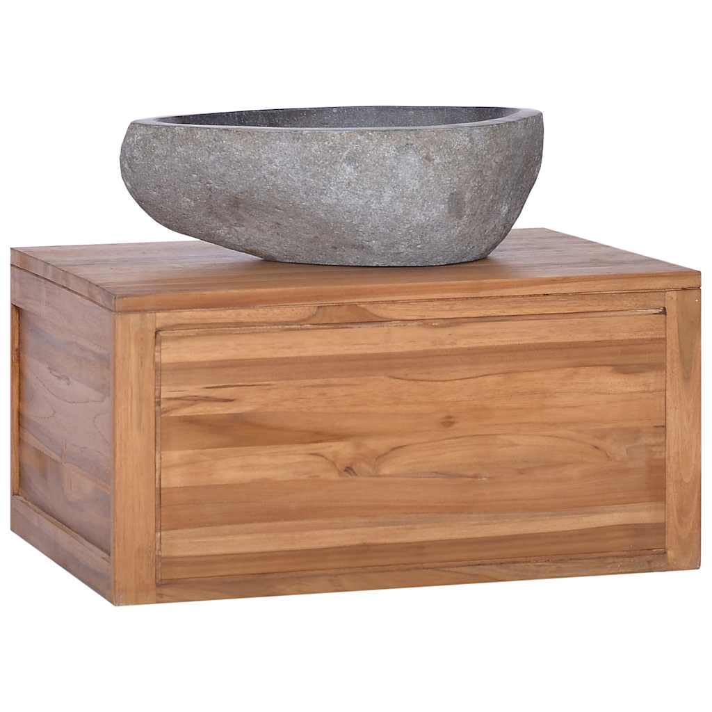 Mobile sottolavabo da parete, 60 x 45 x 30 cm, in legno di teak massiccio, mobile da bagno sospeso, per lavabo da appoggio senza foro, già montato
