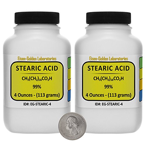 Stearic Acid [C18H36O2] 99% ACS Grade Flakes 8 Oz in Two Space-Saver Bottles