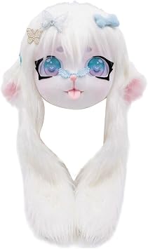 Plush Animal Fursuit Head Mask Furry Fursuit Headgear Cute Therian Costume Headgear for Halloween Anime Cosplay