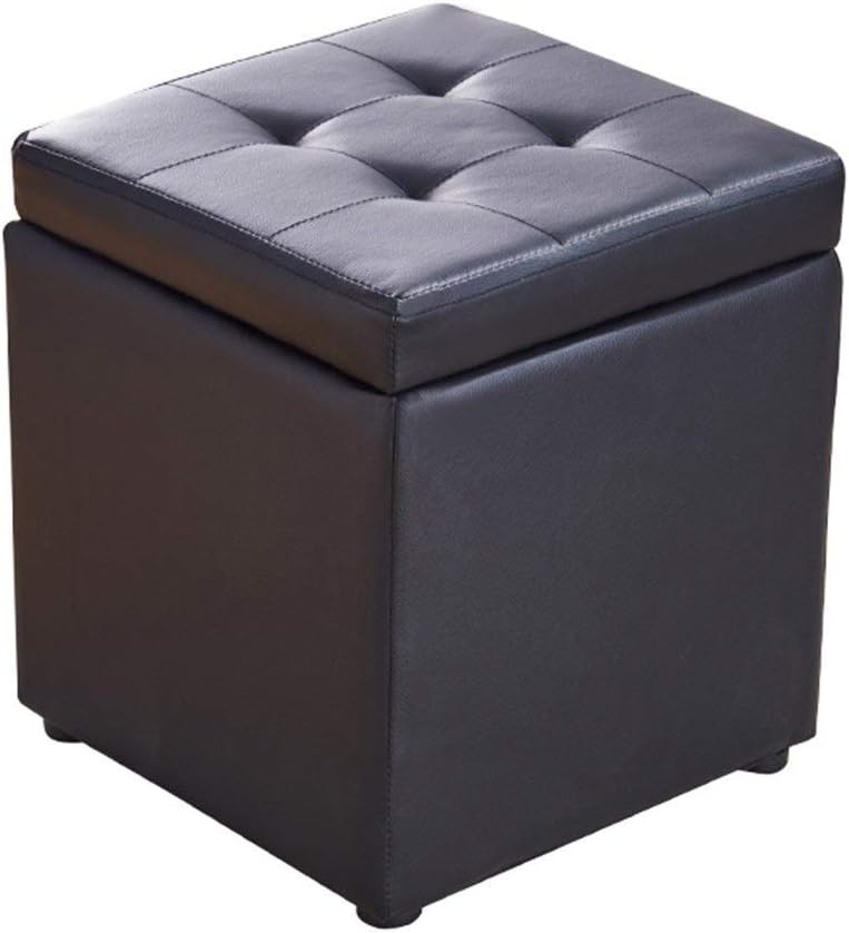 LZZJIAJUFaux Leather Storage Foot Stool Ottoman Storage Cube Storage Box Single Seat with Removable Lid Storage Ottoman Seat Toy Storage Box Chest Bench (Color : Black)