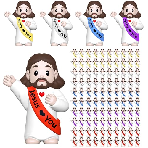 100 PCS Little Jesus Figures,Mini Jesus Figurines - Tiny Statues for Easter Egg Stuffers,Religious Gifts,Parties,Baptism Gifts,Multicolor Miniature Decorations,Hide and Seek Figurines(Heartfelt)