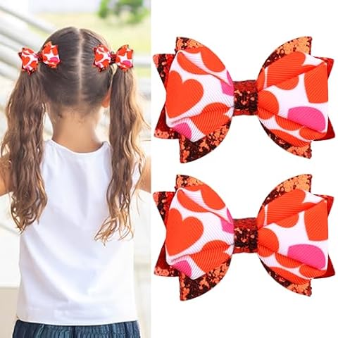 Valentine's Day Bow Hair Clips Red Heart Hair Bow Clip Glitter Sequins Hair Barrettes for Girls Women Toddler Hair Accessories Valentine's Day Gift Party Decor-2PCS (red heart) Cover