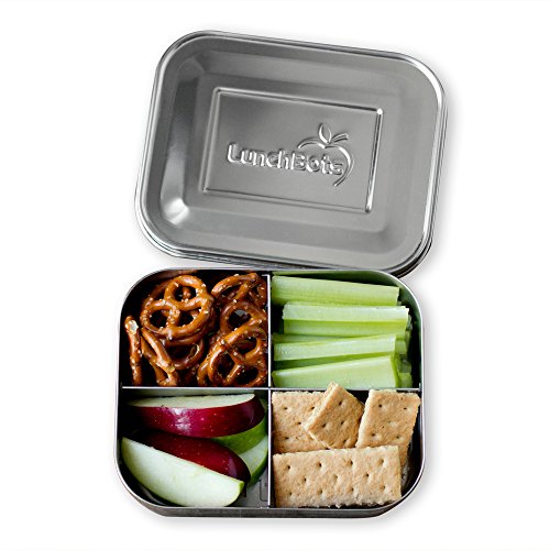 Lunchbots Medium Quad Snack Container - Divided Stainless Steel Food Container - Four Sections For Finger Foods On The Go - Eco-Friendly, Dishwasher Safe - Stainless Lid - Stainless Steel #TOP5