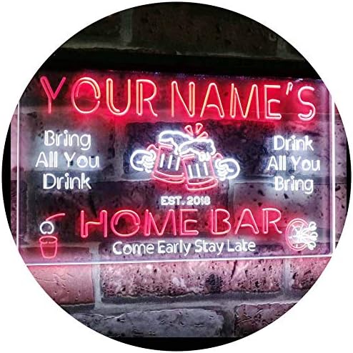 ADVPRO Personalized Your Name Custom Home Bar Beer Established Year Dual Color LED Neon Sign White & Red 16 x 12 Inches st6s43-p1-tm-wr