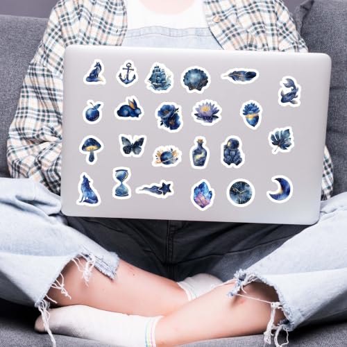 Image of Blue Aesthetic Celestial Pack of 50 Waterproof Vinyl Stickers | Galaxy, Moon, Stars, Fantasy, Watercolor & Dreamy Theme Decals for Laptop, Water Bottle, Phone, Journal, Scrapbook & Luggage