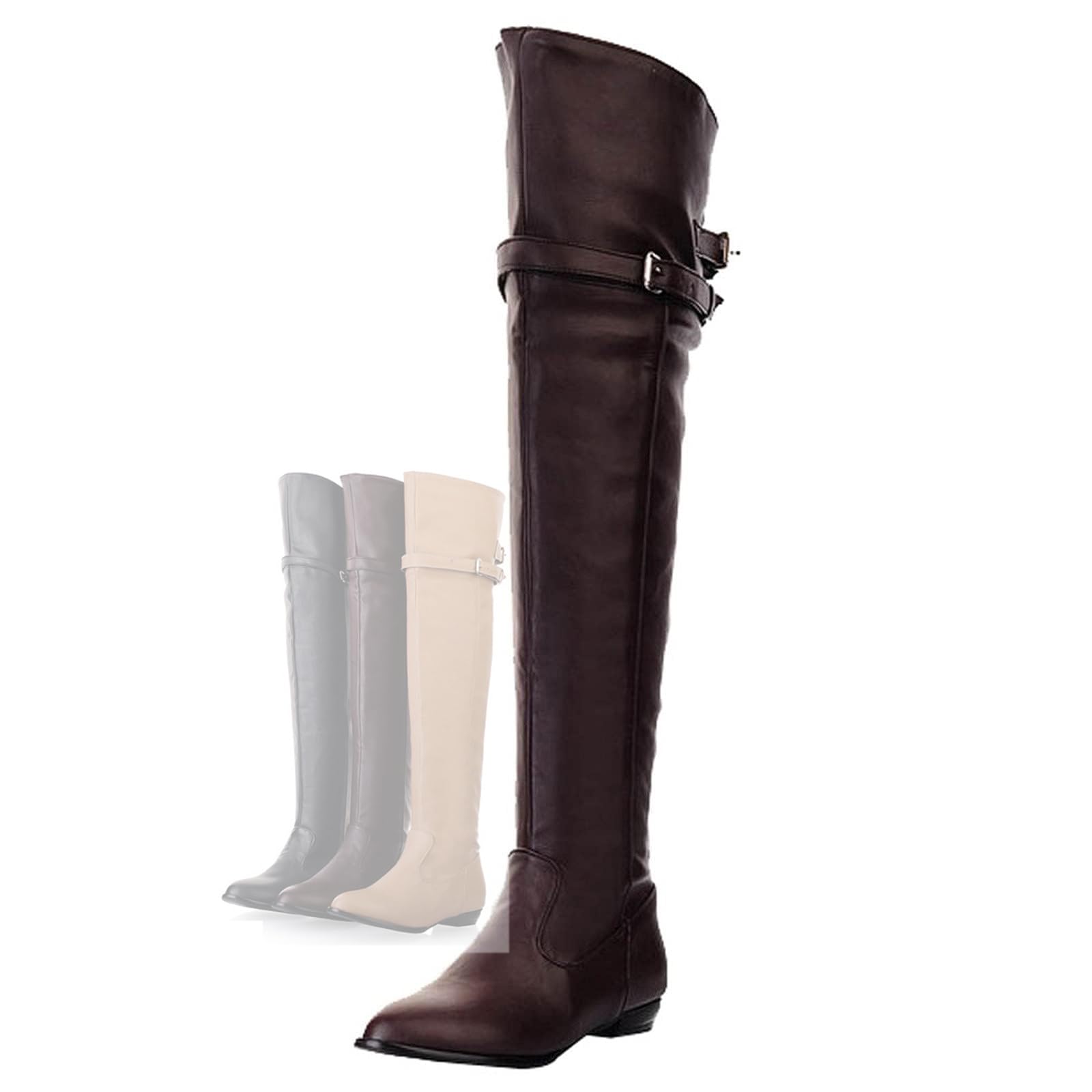 Stivali Da Equitazione Con Punta Tonda (34-45), Stivali Alti Da Equitazione, Suola in Gomma + Resistente Allo Scivolamento, Fodera Confortevole + Tacco Largo, Resistente All'acqua,35,Brown