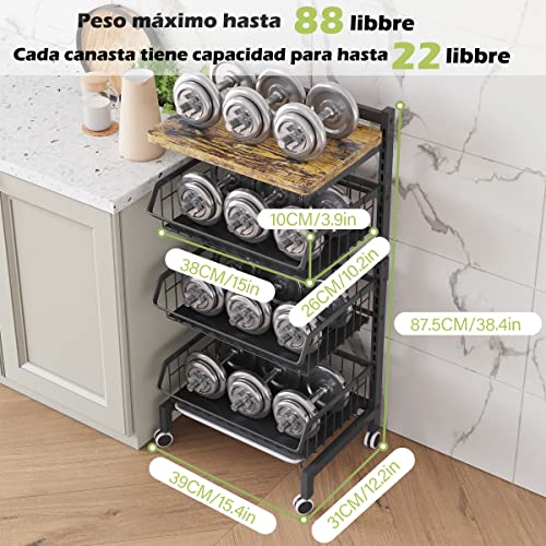 Miniatura 4 de Covaodq Carrito Cocina,Carro De 4 Niveles Con De Cesta Ruedas Bloqueables,Para El Hogar,Restaurante Tabla De Madera