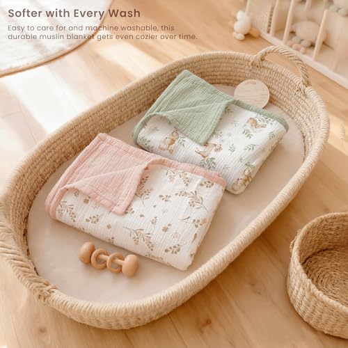 Image of Konssy Muslin Baby Blankets, Super Soft 100% Cotton Crib Blanket | Soft Lightweight Nursery Swaddling Wrap for Girls Boys, Infant Toddler, 47 X 47 In, Floral