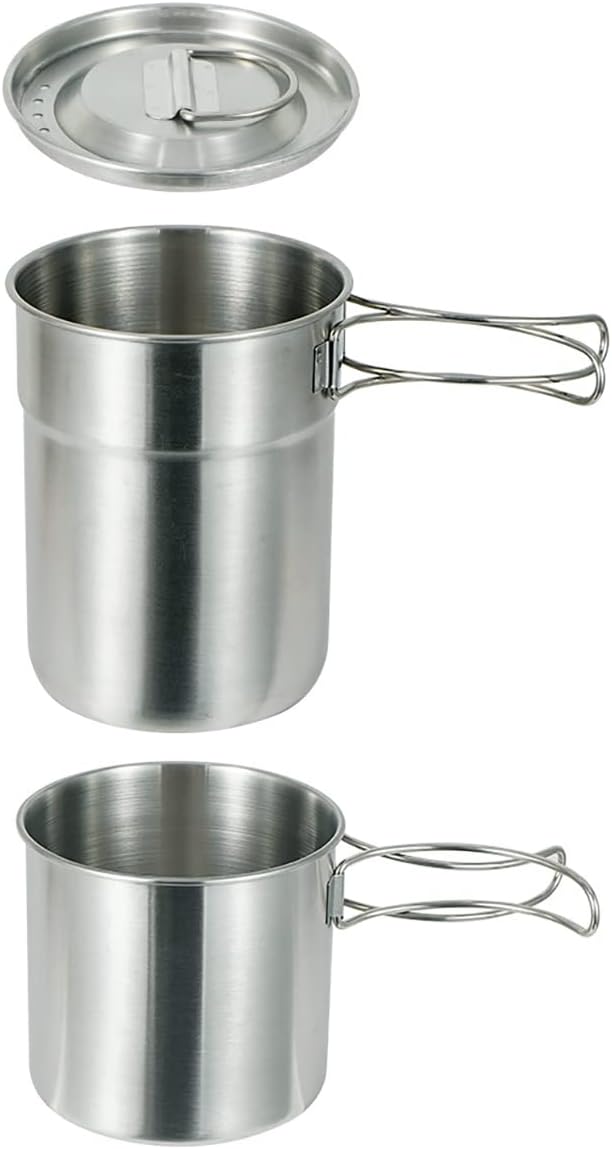DZRZVD Camping Cups and Mugs Pot 2Pcs -304 Food Grade Stainless Steel – Outdoor Cookware Set with Vented Lid -33oz Big+24oz Small for Backpacking Picnic Hiking DZRZVD Camping Cups and Mugs Pot 2Pcs -304 Food Grade Stainless Steel – Outdoor Cookware Set with Vented Lid -33oz Big+24oz Small for Backpacking Picnic Hiking