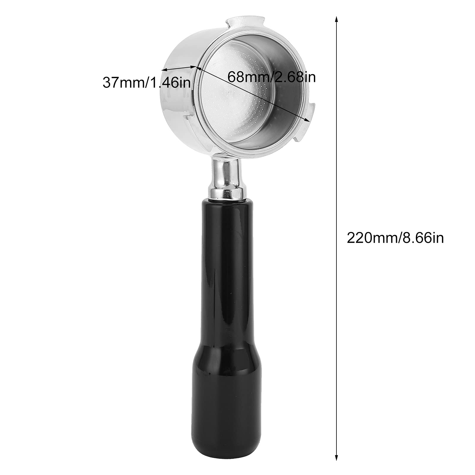 Bezdenny portafilter do ekspresu do espresso, uchwyt na filtr do kawy ze stali nierdzewnej z ergonomicznym drewnianym uchwytem, akcesoria zastępcze do domowego baristy, kawy (czarny)