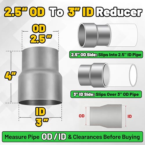 Image of Exhaust Adapter Connector, MONOKING 3 inch ID to 2.5 inch OD Exhaust Pipe Reducer 304 Stainless Steel, 4 inch Overall Length