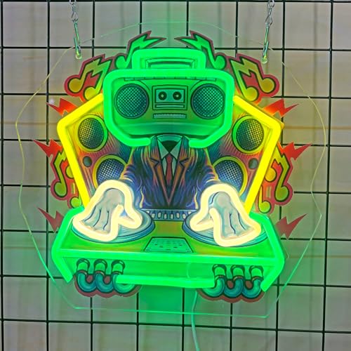 Image of DJ Neon Sign Music Light Sign Pop Art With UV Printed background Room Wall Decor Man Gaming Room, Kids Room, Bar Decoration, Birthday Party Gifts