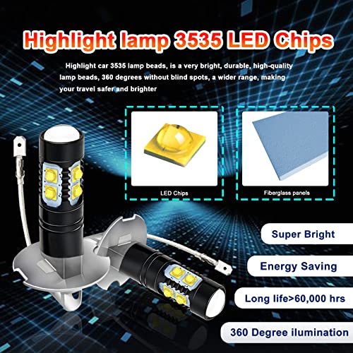 Ciihon H3 Led Fog Light Bulbs 50W 1600Lm 6000K White H3 Led Bulb Super Bright H3 Led Fog Lamp For Drl Replacement For Auto Car #TOP1