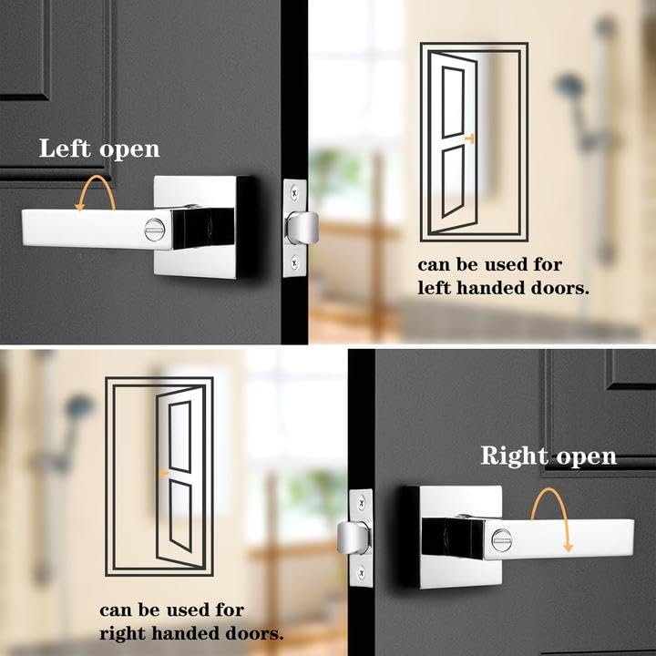 Probrico Privacy Door Levers for Bedroom and Bathroom Keyless Heavy Duty Handles Lockset with a Polished Chrome Finish, Reversible for Right & Left Sides, 10 Pack