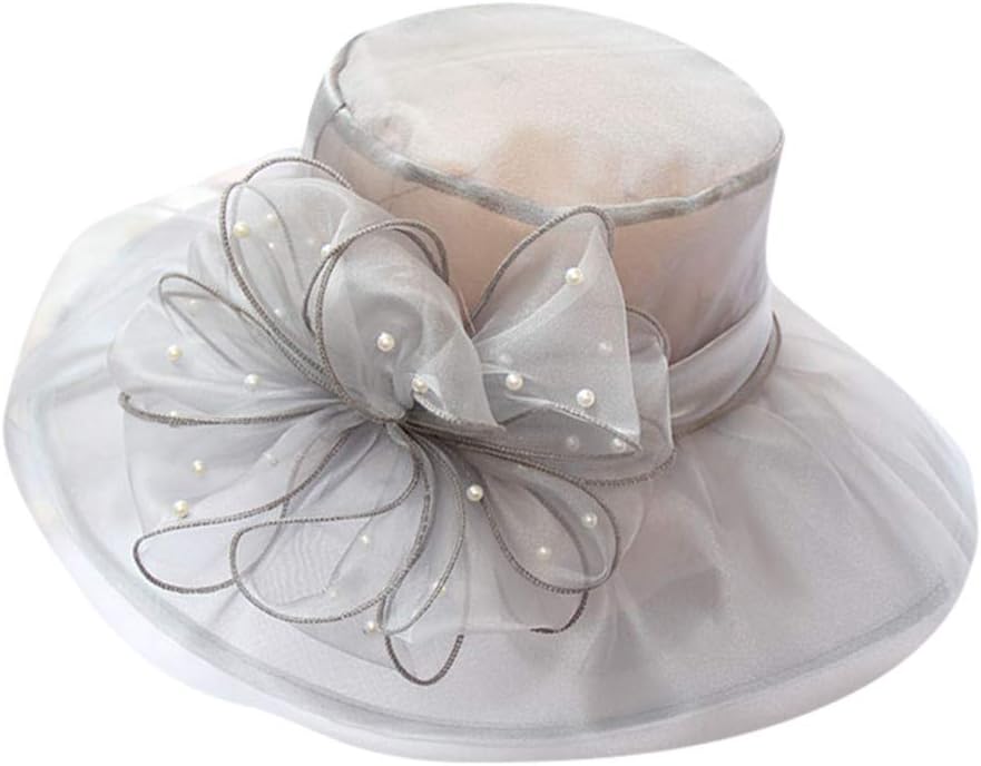 Women Vintage Sun Hat Church Wide Brim Wedding Dress Hats Flower Fascinator for Tea Party Bridal Cloche Bowler Hat