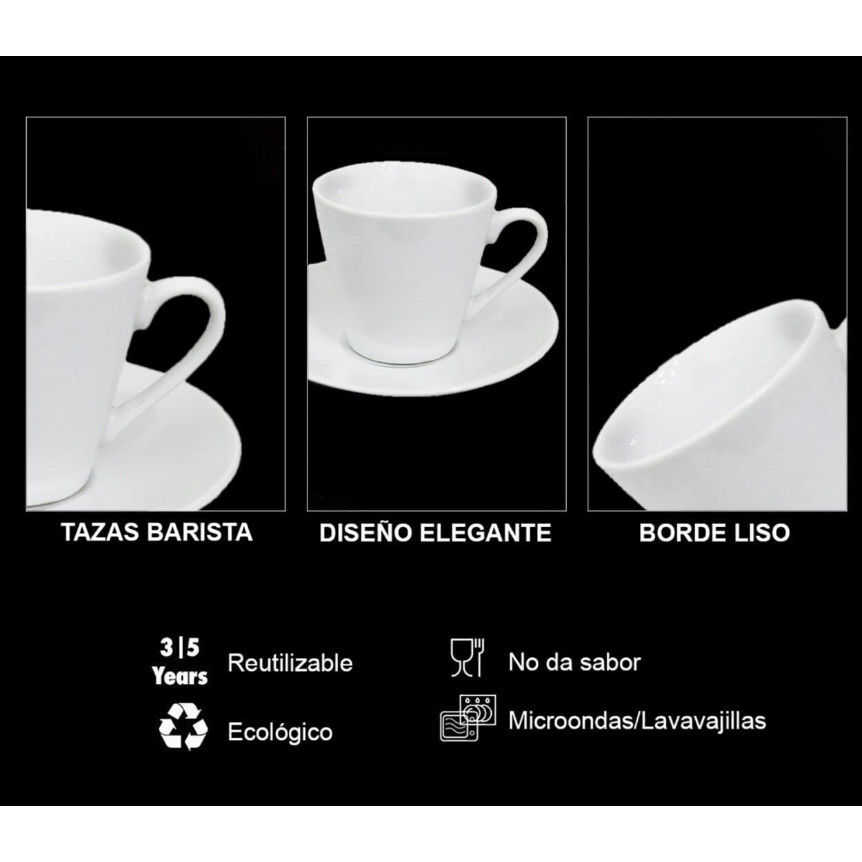 Hogar y Mas Juego de Café Barista Classic 24 Piezas 12 Tazas y 12 Platos de Porcelana Blanca. Servicio de Café para 6 Personas