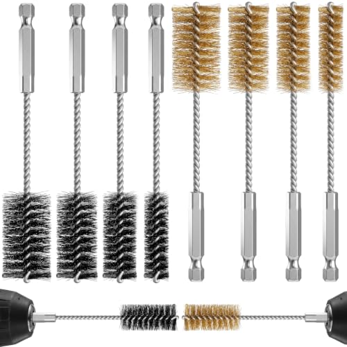 Image of Hicarer 8 Pcs Wire Bore Brush for Power Drill Set, Stainless Steel & Brass