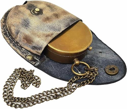 Brújula de bolsillo náutica de latón antiguo con estuche de cuero para camping y senderismo miniatura 3
