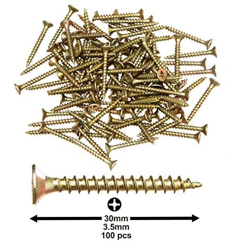 3.5X30mm (9/64”X1-3/16”) Wood Screws (100pcs) - Commercial-Grade Heavy Duty Zinc-coated Steel Countersunk Pozi-drive Head Screws for all types of Wood Cover