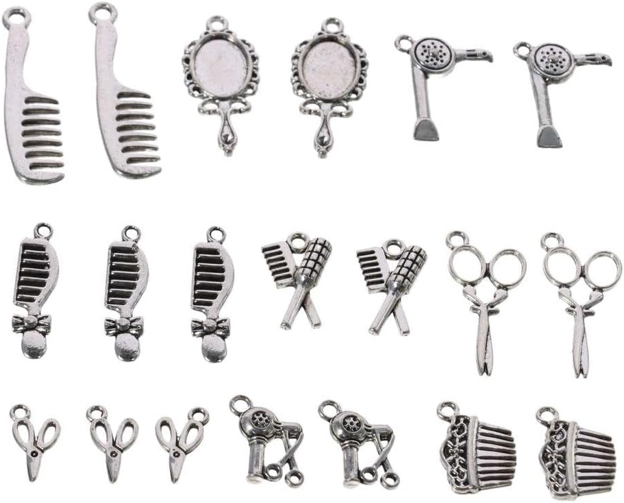 60Pcs Mixed Styles Hairdresser Charms, Sliver Alloy Barber Shop Tool Charms for Jewelry Making - Image 3