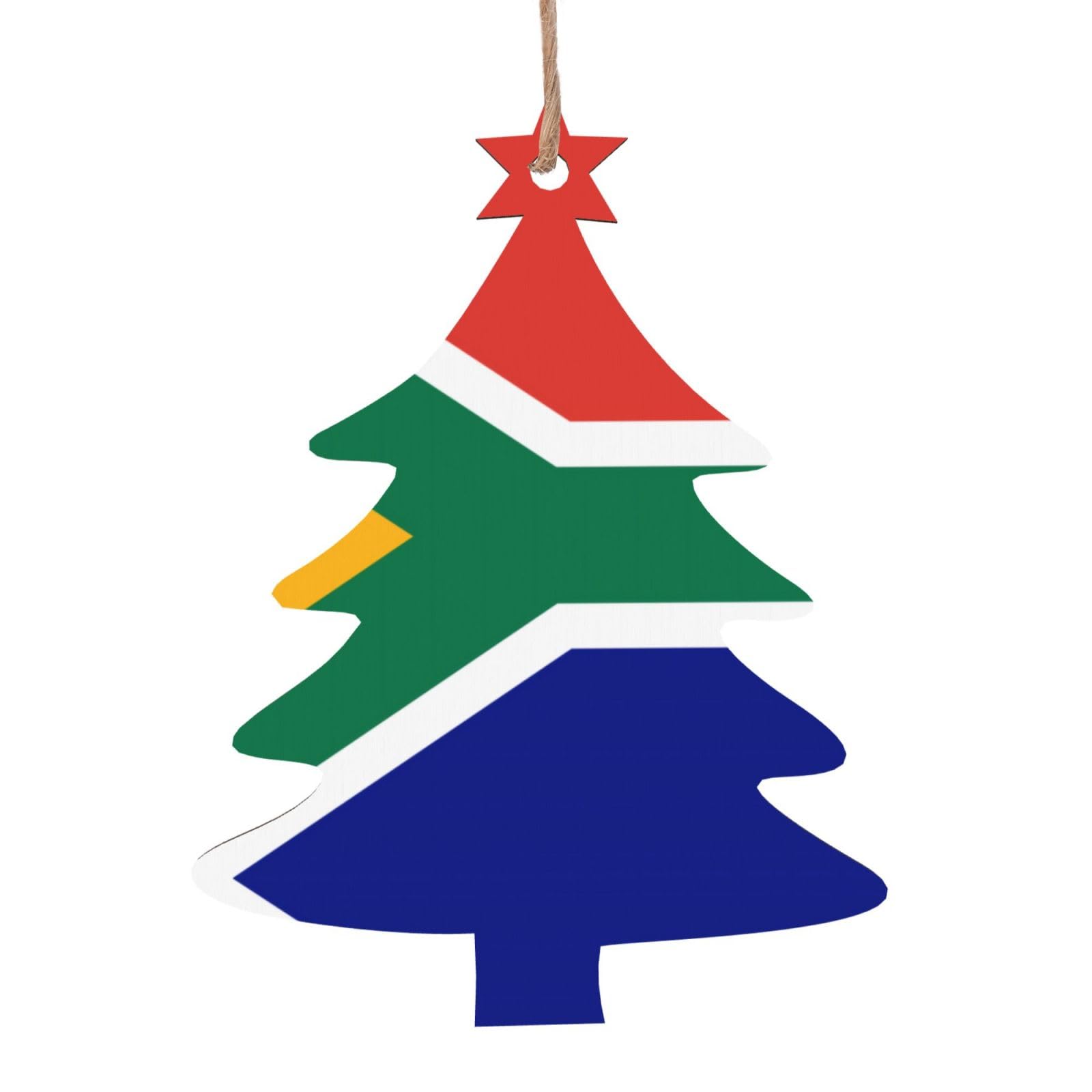 Chengua Christmas Tree Shape 4 Pcs Wooden Xmas Tree Ornaments, South African Flag Print Christmas Party Decoration Wood Pendant, For Home Crafts Hanging