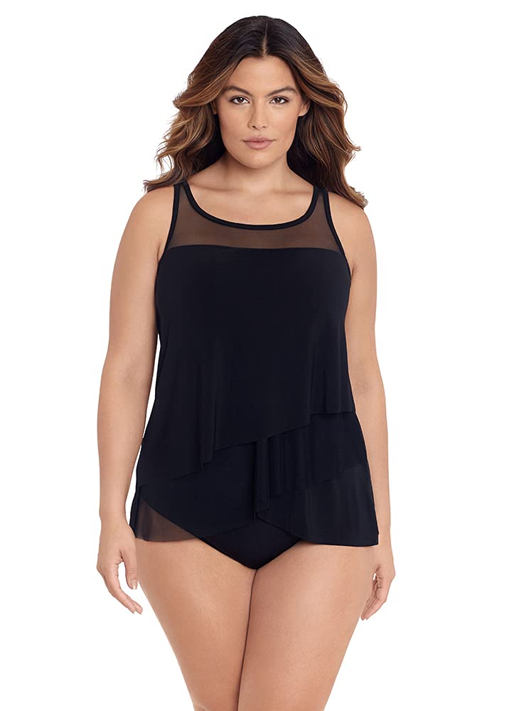 Miraclesuit Women's Swimwear Plus Size Illusionist Mirage Underwire Bra High Neckline Tankini Bathin