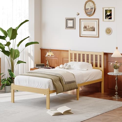 FDLOGW 14 in High Solid Bamboo Wood Twin Bed Frame with Headboard, Platform Twin Size Bed Frame, Heavy Duty, No Box Spring Needed, Nosie Free