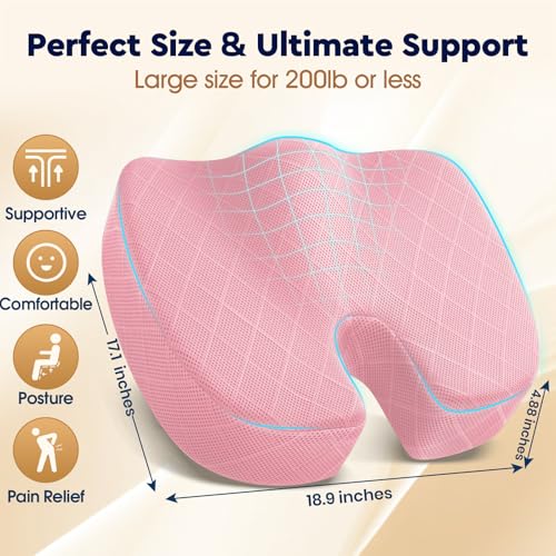 Image of TushGuard Seat Cushion - for Office Chair, Car Seat, Airplane, Bleacher - Sciatica & Coccyx Pain Relief Desk Chair Cushion for Long Sitting Office Workers, Car Drivers(Pink, XXX-Large)