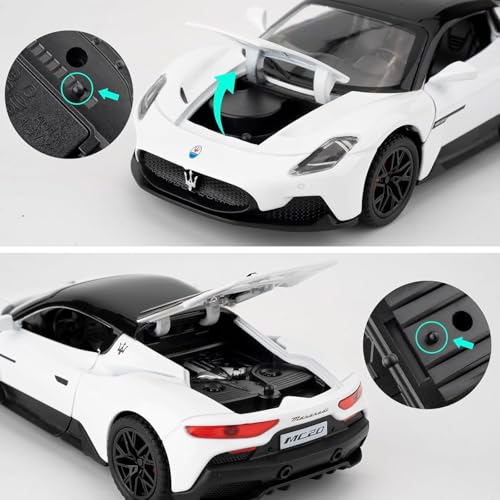 Image of 1:32 Maserati MC20 Alloy Model Car with Pull Back Function Light & Sound Diecast Toy for Kids Collectible Toy Vehicle for Car Enthusiasts Boys and Girls (White)