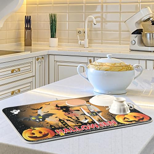 Alfombrilla de secado para cocina Nander con diseños de Halloween, absorbente y reversible 7