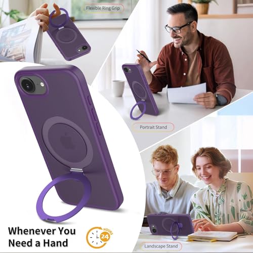 Image of Magnetic for iPhone 16E Case, 6.1 inch, Compatible with MagSafe, Rugged Kickstand, Not-Yellowing Military-Grade Protection, Matte Purple