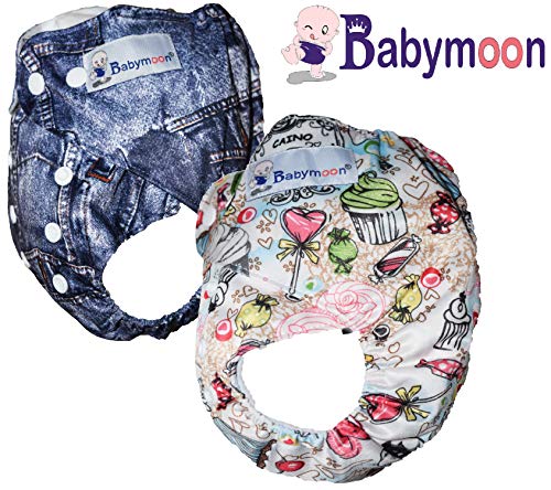 Image of Babymoon (Set of 2) Premium Washable Cloth Diaper for Babies, Designer, Reusable, Adjustable Size, Waterproof, Pocket Cloth Diaper Nappie (Without Inserts)