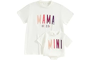 Mama and Mini Shirts Letter Print Short Sleeve Pullover Tops Mommy and...