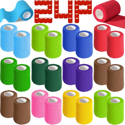 Image of AZEN 24 Pack Self Adhesive Bandage Wrap, 3 inch X 5 Yards Elastic Cohesive Bandage Wrap, Color Athletic Tape, Vet Wrap, Ankle Tape, Tattoo Grip Tape Wrap