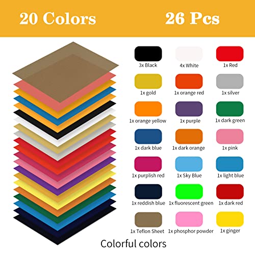 Asoway Vinilo Textil Termoadhesivo 26PCS, Vinilos de Transferencia de Calor, Heat Transfer Vinyl para DIY Logotipos, Camiseta y Tejidos Varios,