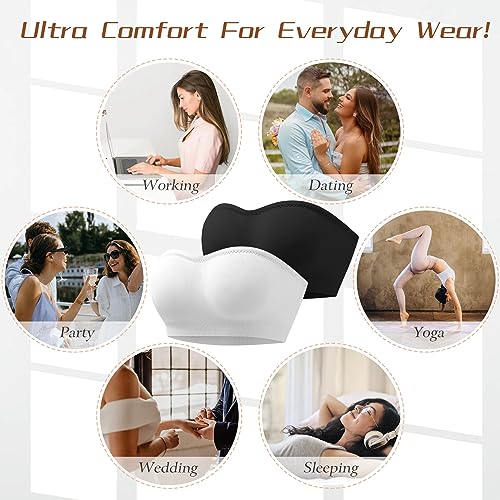 Image of DOCUMO Strapless Bra for Women Padded Bandeau Bra Non-Slip Silicone Seamless Wireless Tube Top Bra