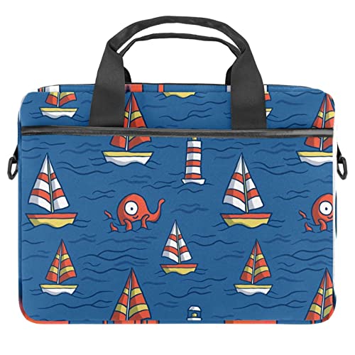 Sac ordinateur 13 pouces anti-choc avec bandoulière motif mer et bateaux