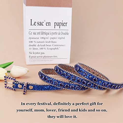 TINIDI Womens Thin Belts Skinny Leather Belt Luxury Strap Rhinestones Studded Bling Waist Belt3
