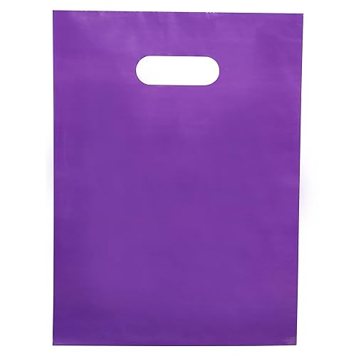 100 bolsas moradas de 1.5 mil y 9" x 12" para pequeñas empresas, bolsas de mercancía gruesas y brillantes con asas troqueladas para pequeñas