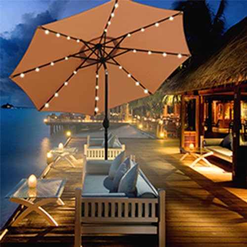 Image of Blissun 9 ft Solar Umbrella, 32 LED Lighted Patio Umbrella, Table Market Umbrella, Outdoor Umbrella for Garden, Deck, Backyard, Pool and Beach (Tan)