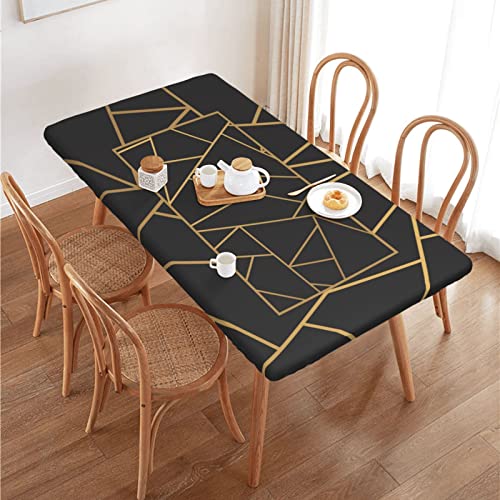 Yilad Black And Gold Modern Mosaic 4 Ft Rectangle Fitted Tablecloth With Elastic Edge Design Table Cover Waterproof Oil-Proof Pvc Stain-Resistant Wipeable For Rectangle Table 30 X 48 Inch #TOP6