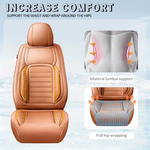 Image of Fit Equinox Premium Leather Car Seat Covers Compatible with Chevy Equinox 2011-2026, Breathable, Wear Resistant, Airbag Compatible, All-Weather Protection & Full Coverage, Full Set Brown