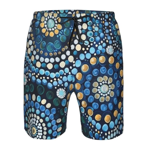 Men's Quick Dry Swim Shorts Traditional Aboriginal Dot Art Abstract Green Blue Beach Trunks with Pockets3