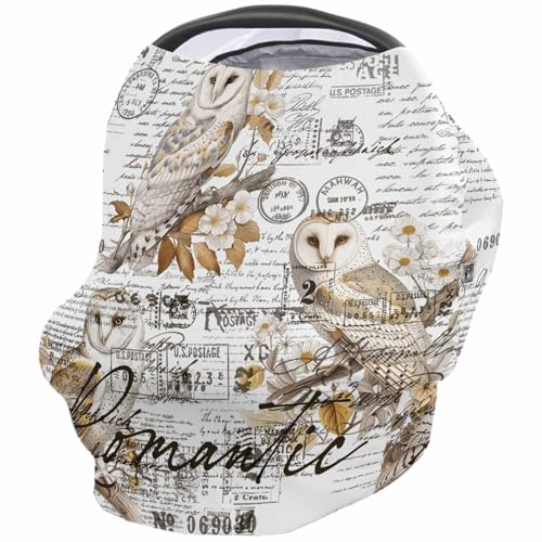 Nursing Cover for Breastfeeding Scarf, Bird Owl Flower Envelope Postmark Black White Baby Car Covers Super Soft Multi Use for Canopy Shopping Cart Cover Blanket Stroller Cover