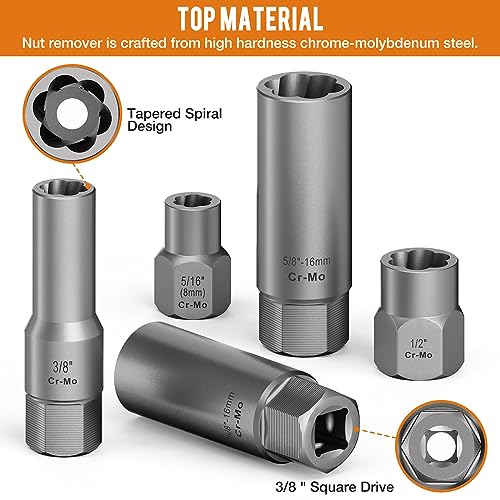 Image of 12-Piece Deep and Shallow Bolt Extractor Socket Set, Upgrade Stripped Easy Out Bolt Nut Remover Set For Removing Studs, Damaged, Frozen, Rusted, Rounded-Off Bolts, Nuts & Screws