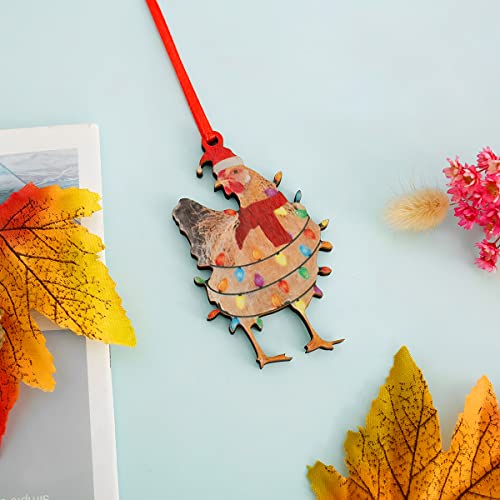 Foribyw Écharpe de Noël en forme de poule - Décoration d'extérieur en bois durable à suspendre - Poulet de Noël mignon - Décoration de Noël pour fête, ferme, vacances D Cover